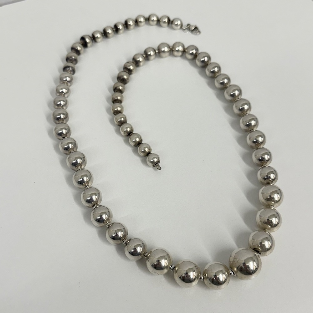 Vintage Sterling Graduated Bead Ball Necklace by IL Artisan from Italy Needs TLC